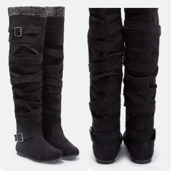 Flat over the knee strappy flat boots - Picture 3 of 4